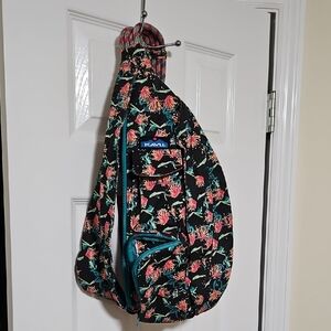 KAVU Black and Teal Floral Backpack